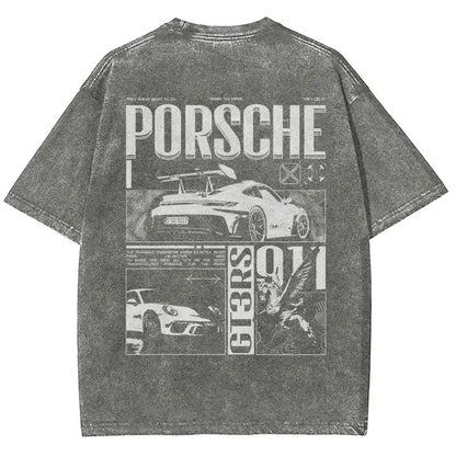 Porsche GT3 RS Vintage Washed T-Shirt – Retro Racing Graphic Tee Wash T - Shirt , Sweatshirt & Hoodie