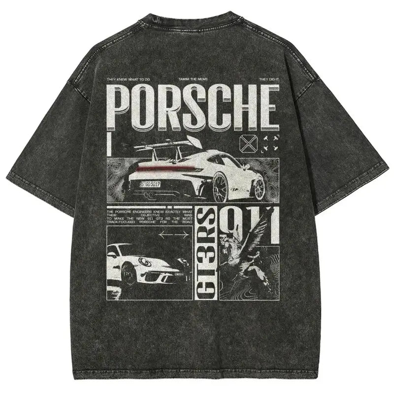 Porsche GT3 RS Vintage Washed T-Shirt – Retro Racing Graphic Tee Wash T - Shirt , Sweatshirt & Hoodie