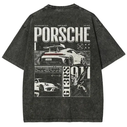 Porsche GT3 RS Vintage Washed T-Shirt – Retro Racing Graphic Tee Wash T - Shirt , Sweatshirt & Hoodie