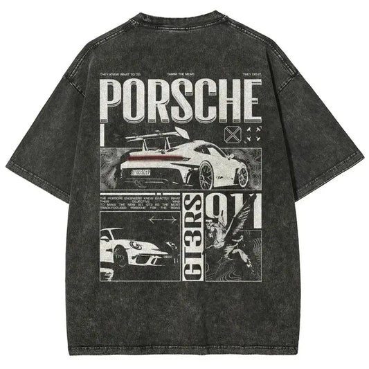 Porsche GT3 RS Vintage Washed T-Shirt – Retro Racing Graphic Tee Wash T - Shirt , Sweatshirt & Hoodie