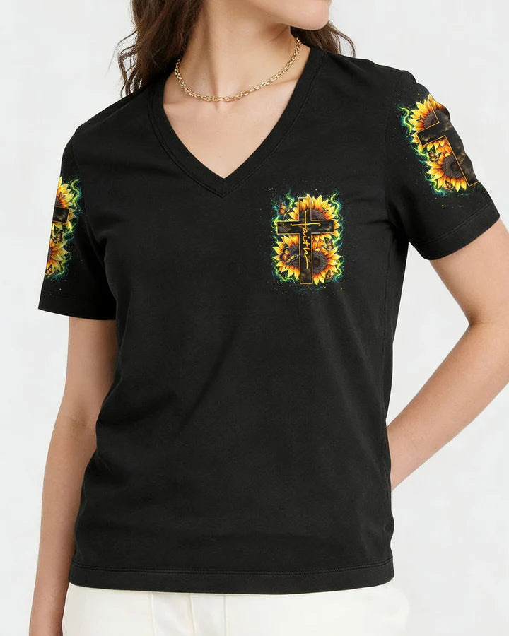 Cowgic Way Maker Miracle Worker Cross Sunflower Women's All Over Print Shirt