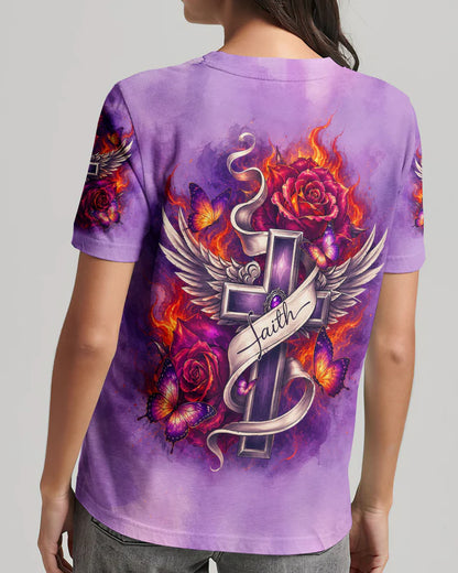Cowgic Faith Fire Rose Cross All Over Print Shirt