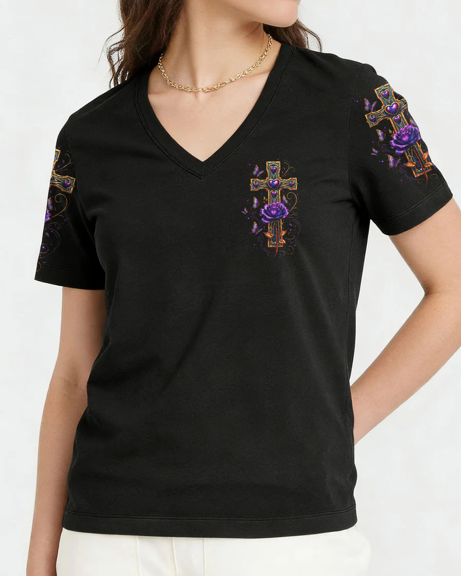 Cowgic Blessed By God Cross Rose All Over Print Shirt