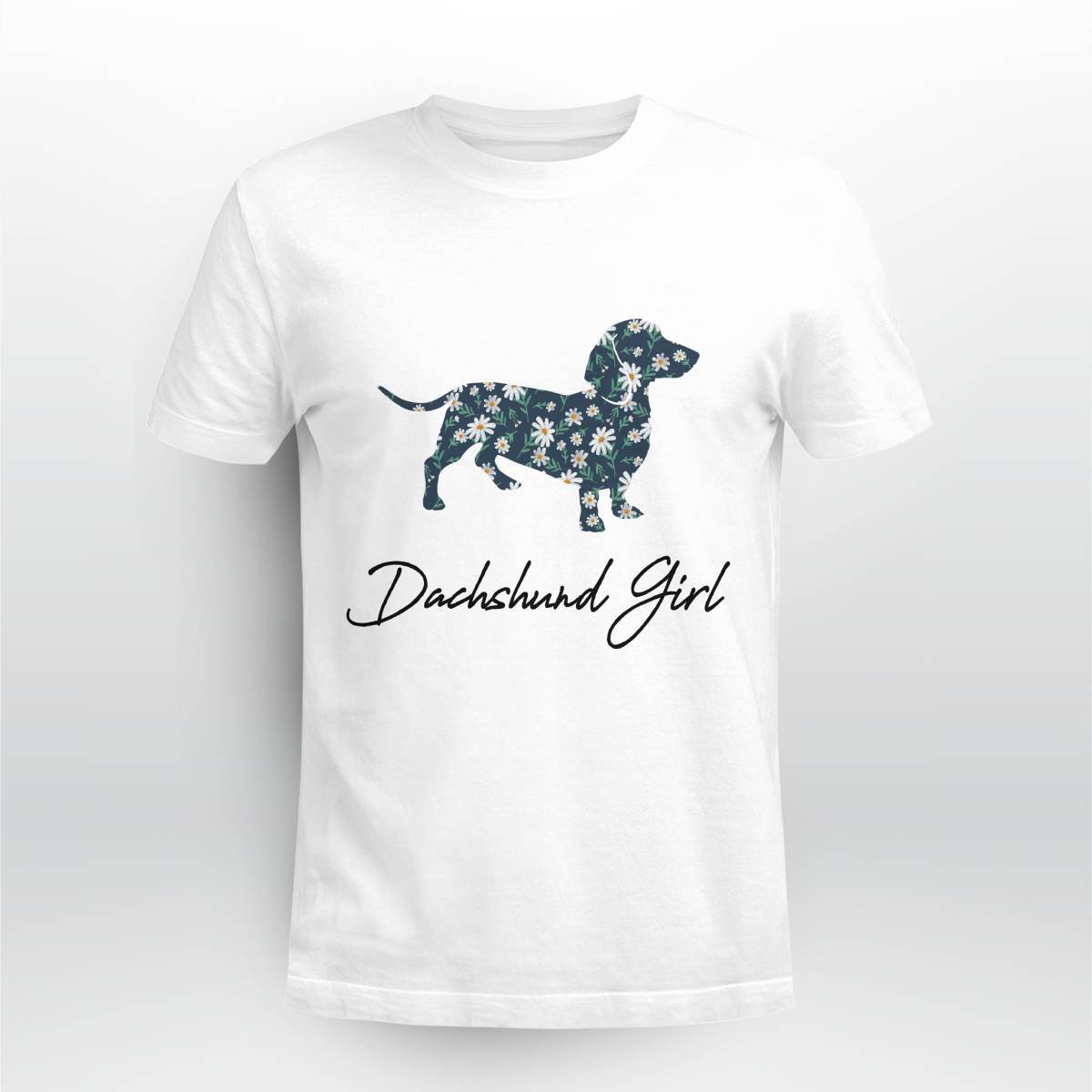 Dachshund Girl With Daisy Flowers