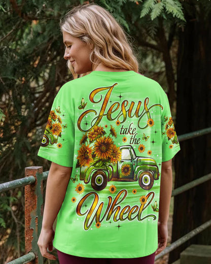 Cowgic Jesus Take The Wheel Truck Sunflower Women's All Over Print Shirt