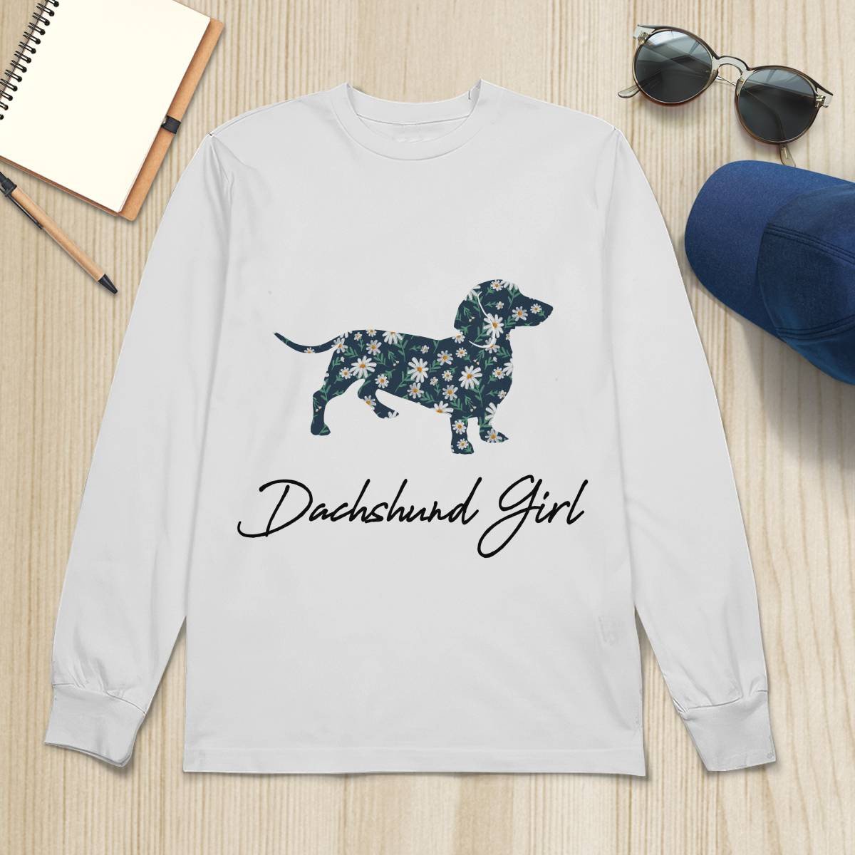 Dachshund Girl With Daisy Flowers