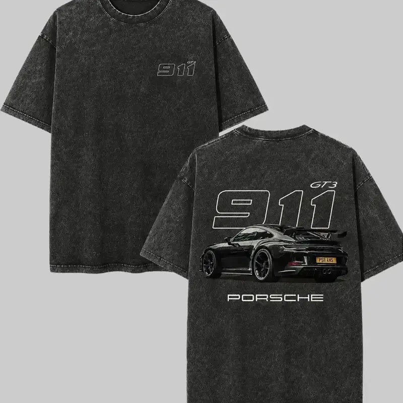 Porsche 911 GT3 Washed T-Shirt – Vintage Racing Style Wash T - Shirt , Sweatshirt & Hoodie