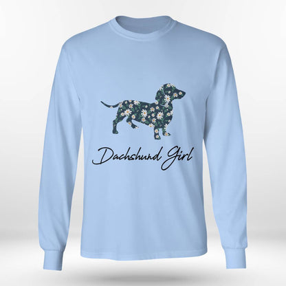 Dachshund Girl With Daisy Flowers