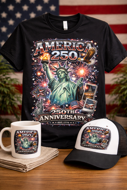 Cowgic America 250th Anniversary Fireworks – Statue of Liberty Patriotic T-Shirt