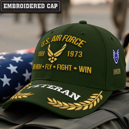 Cowgic Air Force Printed  Classic Cap - AIM HIGH FLY FIGHT WIN v2 - Custom Rank & Name - Embroidered Cap for Veterans