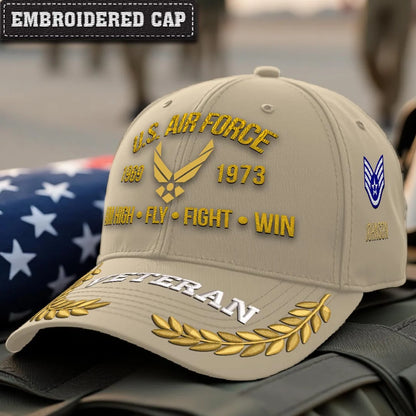 Cowgic Air Force Printed  Classic Cap - AIM HIGH FLY FIGHT WIN v2 - Custom Rank & Name - Embroidered Cap for Veterans