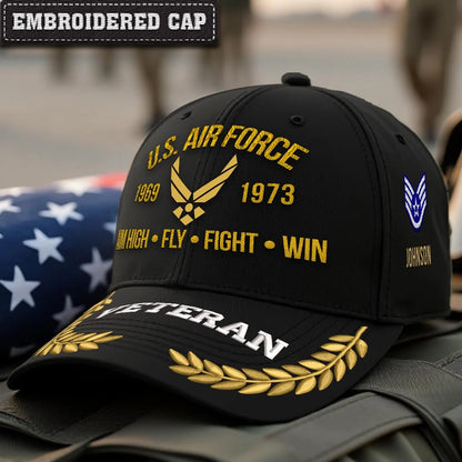 Cowgic Air Force Printed  Classic Cap - AIM HIGH FLY FIGHT WIN v2 - Custom Rank & Name - Embroidered Cap for Veterans