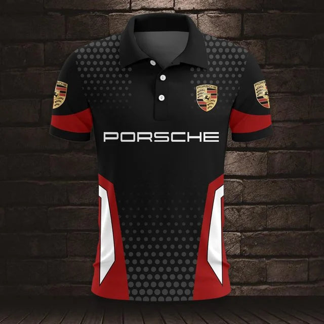 3D All Over Printed Porsche Polo Shirt