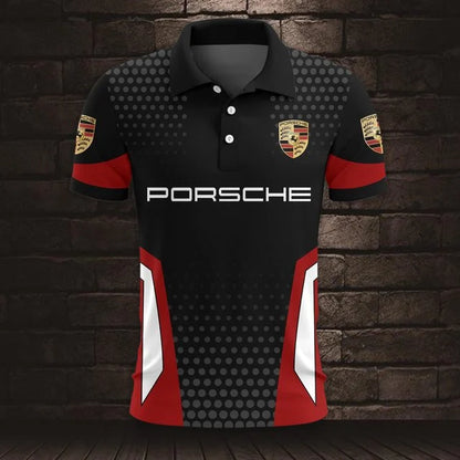 3D All Over Printed Porsche Polo Shirt