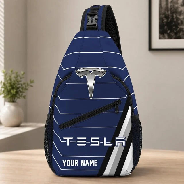 Tesla Custom Name Sling Bag – Racing Style Crossbody Backpack
