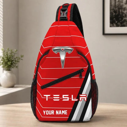 Tesla Custom Name Sling Bag – Racing Style Crossbody Backpack