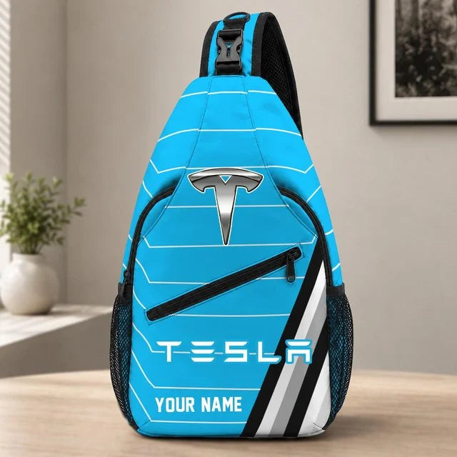 Tesla Custom Name Sling Bag – Racing Style Crossbody Backpack