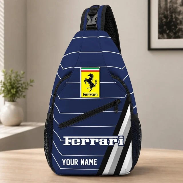 Ferrari v2 Custom Name Sling Bag – Racing Style Crossbody Backpack
