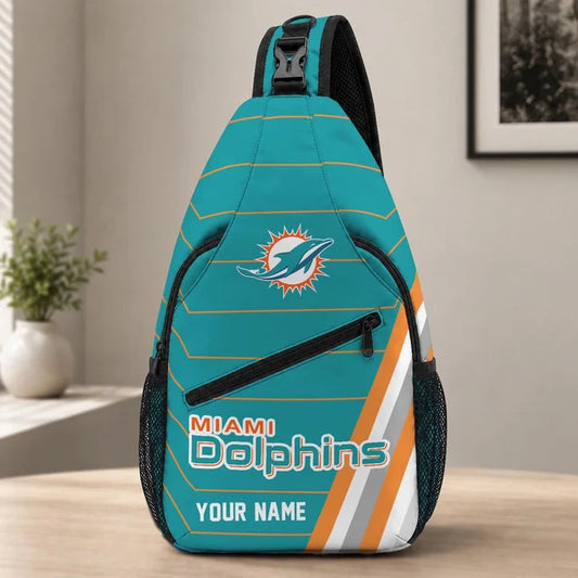 Miami Dolphins Football Team Sling Bag – Custom Name Crossbody Bag