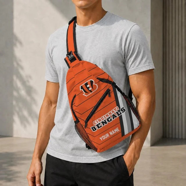 Cincinnati Bengals Football Team Sling Bag – Custom Name Crossbody Bag
