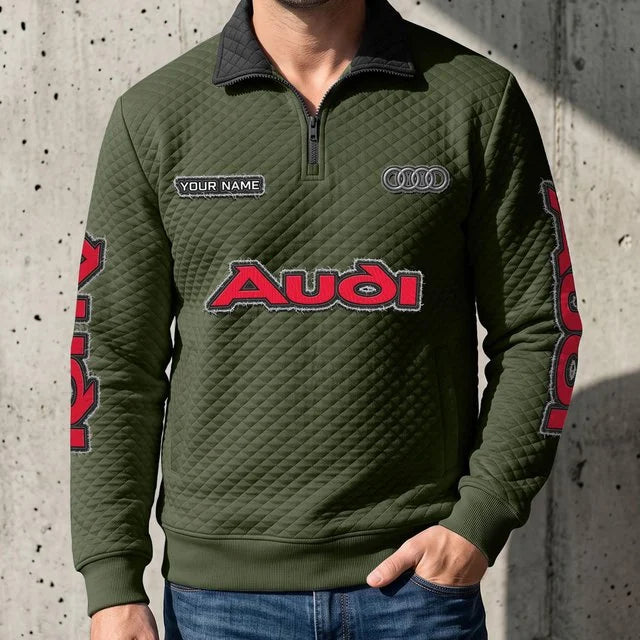 Audi Quilted Quarter-Zip Pullover Sweatshirt – Custom Name