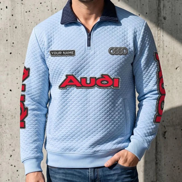 Audi Quilted Quarter-Zip Pullover Sweatshirt – Custom Name