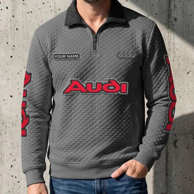 Audi Quilted Quarter-Zip Pullover Sweatshirt – Custom Name