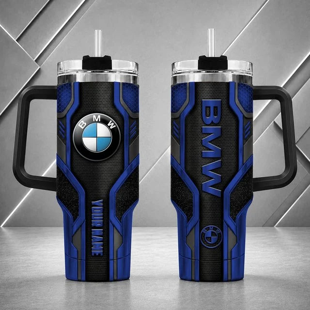 BMW Personalized Tumbler with Handle – Custom Name Insulated Travel Cup