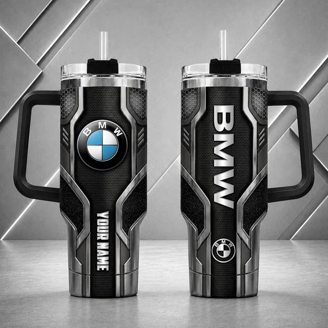 BMW Personalized Tumbler with Handle – Custom Name Insulated Travel Cup