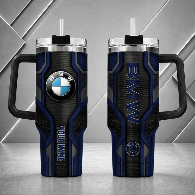 BMW Personalized Tumbler with Handle – Custom Name Insulated Travel Cup