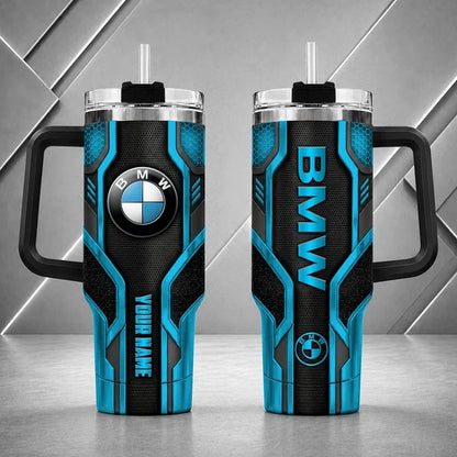 BMW Personalized Tumbler with Handle – Custom Name Insulated Travel Cup