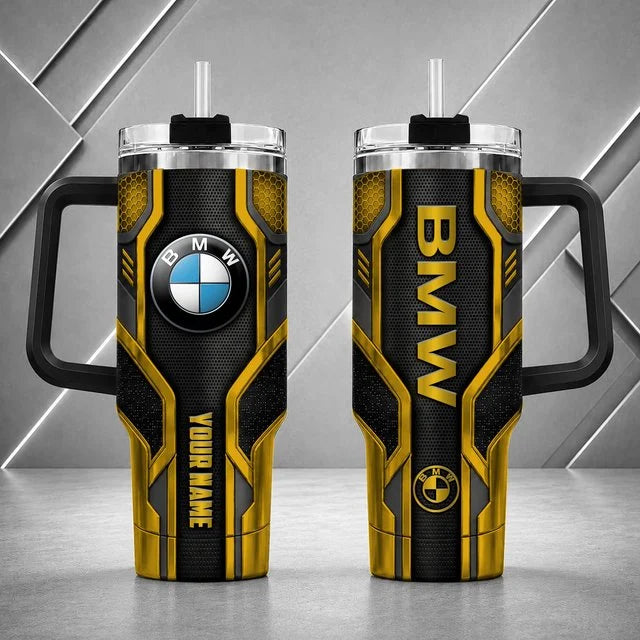 BMW Personalized Tumbler with Handle – Custom Name Insulated Travel Cup