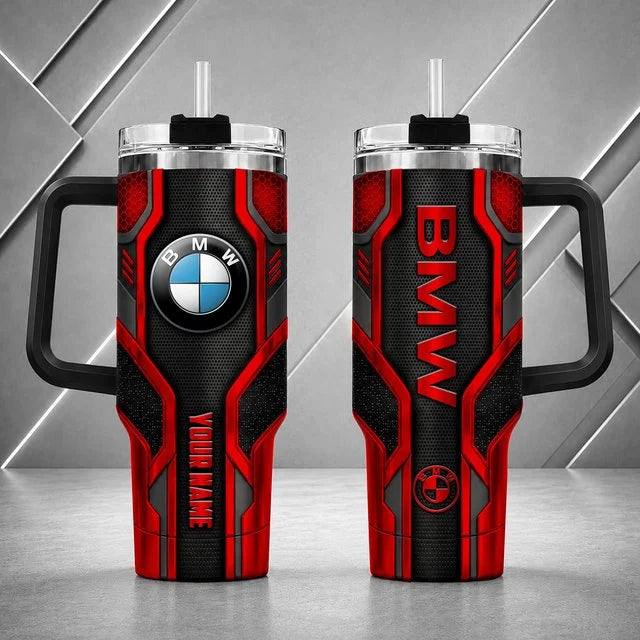 BMW Personalized Tumbler with Handle – Custom Name Insulated Travel Cup