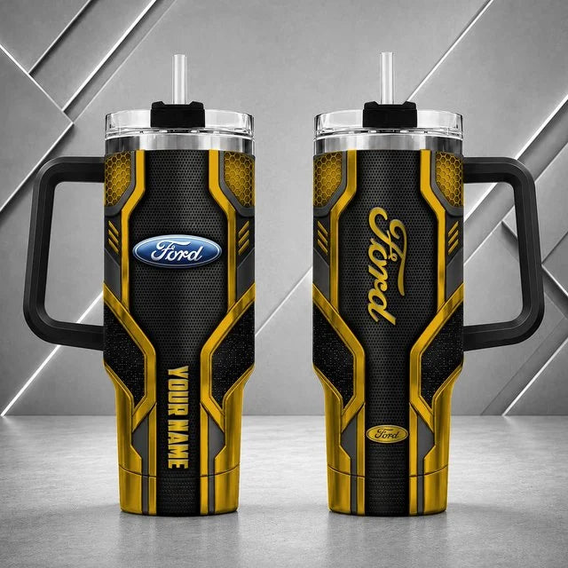 Ford Personalized Tumbler with Handle – Custom Name Insulated Travel Cup