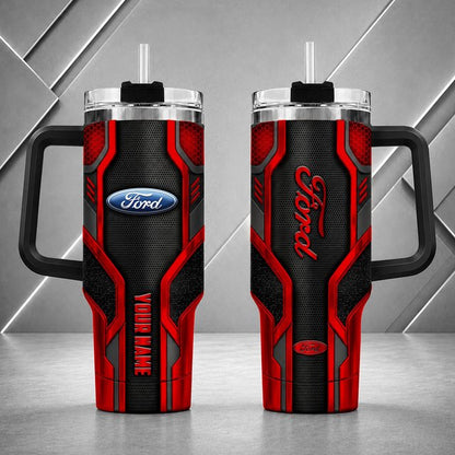 Ford Personalized Tumbler with Handle – Custom Name Insulated Travel Cup