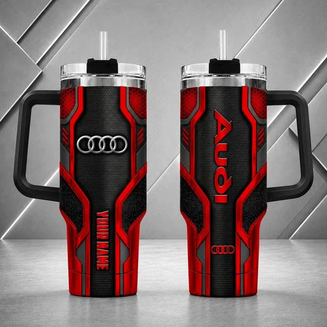 Audi Personalized Tumbler with Handle – Custom Name Insulated Travel Cup