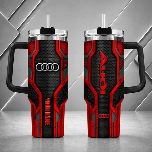 Audi Personalized Tumbler with Handle – Custom Name Insulated Travel Cup