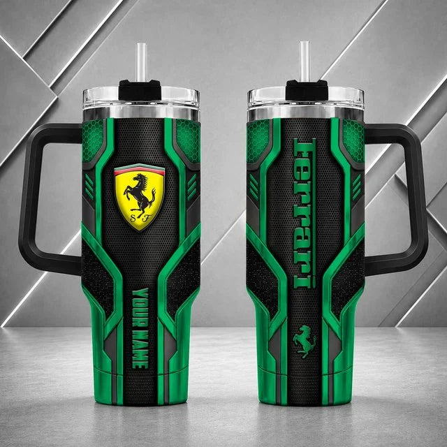 Ferrari Personalized Tumbler with Handle – Custom Name Insulated Travel Cup