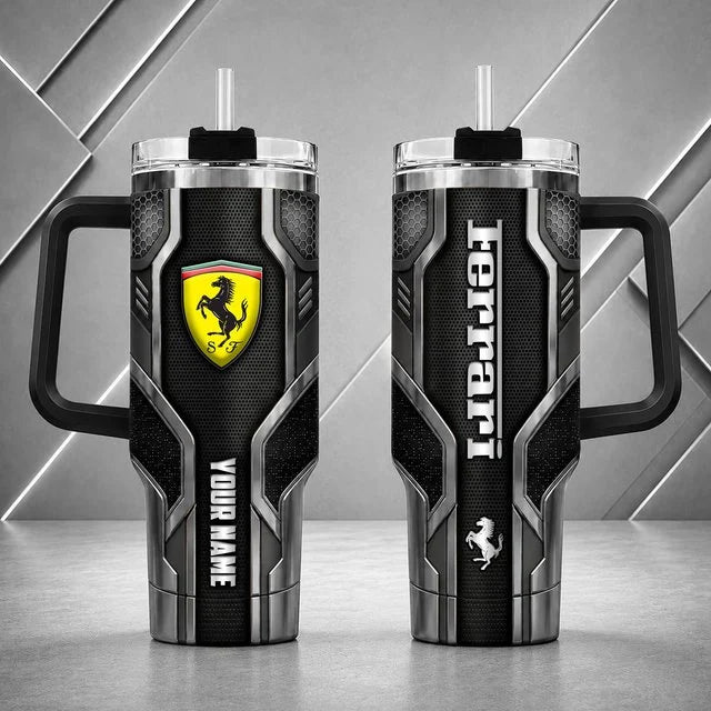 Ferrari Personalized Tumbler with Handle – Custom Name Insulated Travel Cup