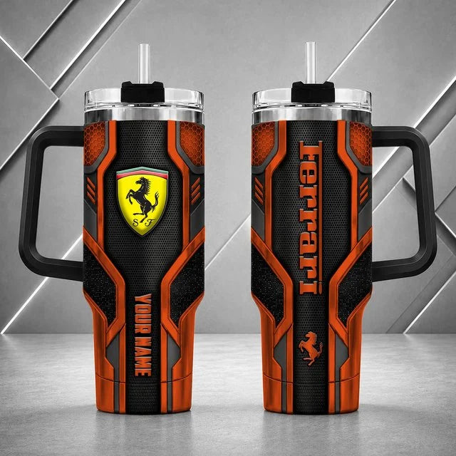 Ferrari Personalized Tumbler with Handle – Custom Name Insulated Travel Cup