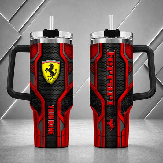 Ferrari Personalized Tumbler with Handle – Custom Name Insulated Travel Cup