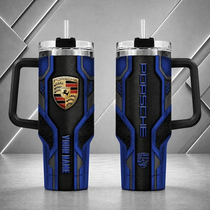 Porsche Personalized Tumbler with Handle – Custom Name Insulated Travel Cup