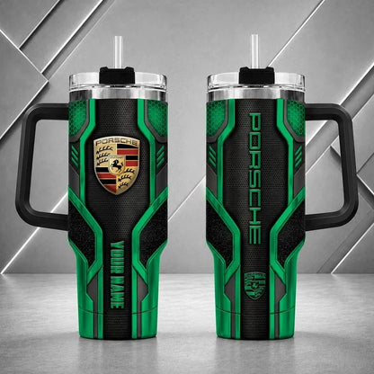 Porsche Personalized Tumbler with Handle – Custom Name Insulated Travel Cup