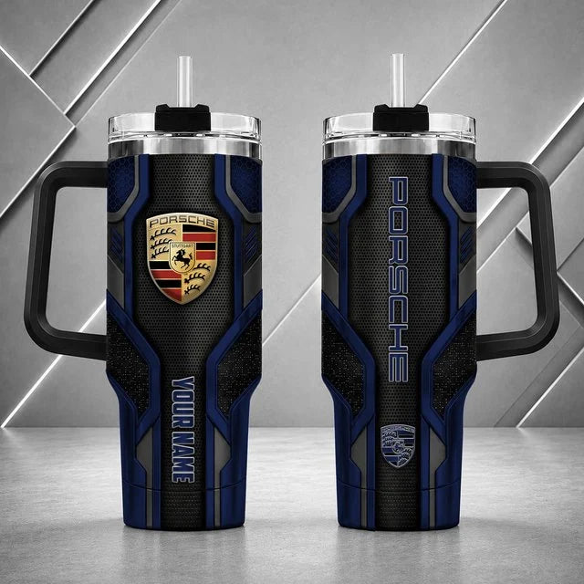 Porsche Personalized Tumbler with Handle – Custom Name Insulated Travel Cup