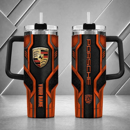 Porsche Personalized Tumbler with Handle – Custom Name Insulated Travel Cup