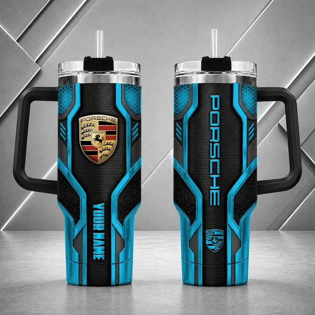 Porsche Personalized Tumbler with Handle – Custom Name Insulated Travel Cup