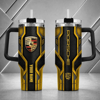 Porsche Personalized Tumbler with Handle – Custom Name Insulated Travel Cup