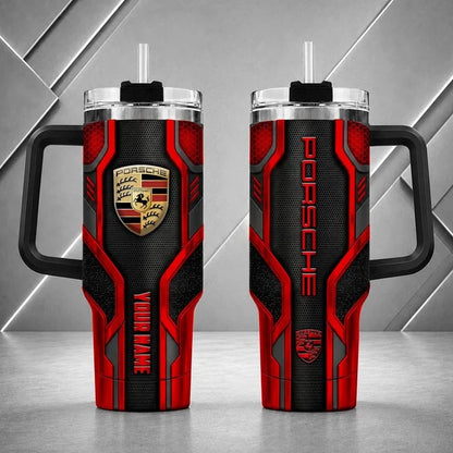 Porsche Personalized Tumbler with Handle – Custom Name Insulated Travel Cup