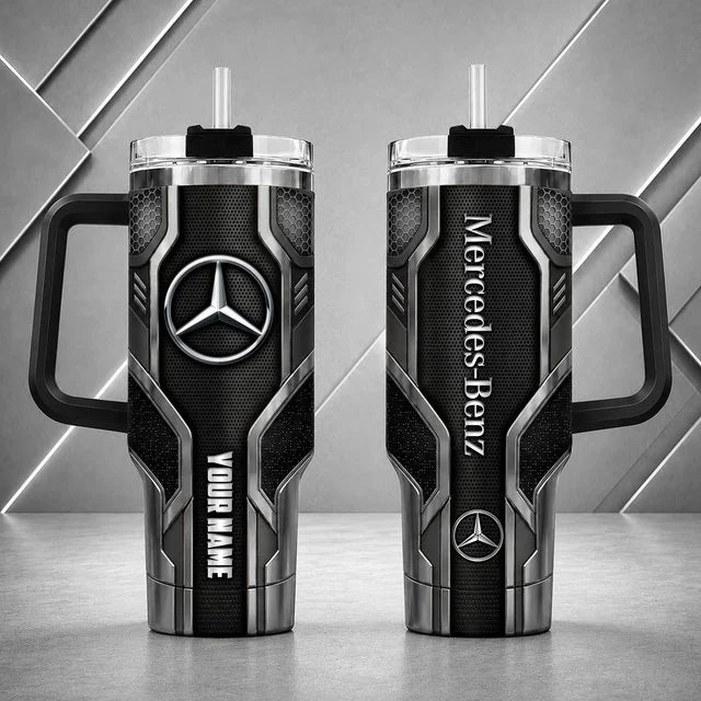 Mercedes Benz Personalized Tumbler with Handle – Custom Name Insulated Travel Cup