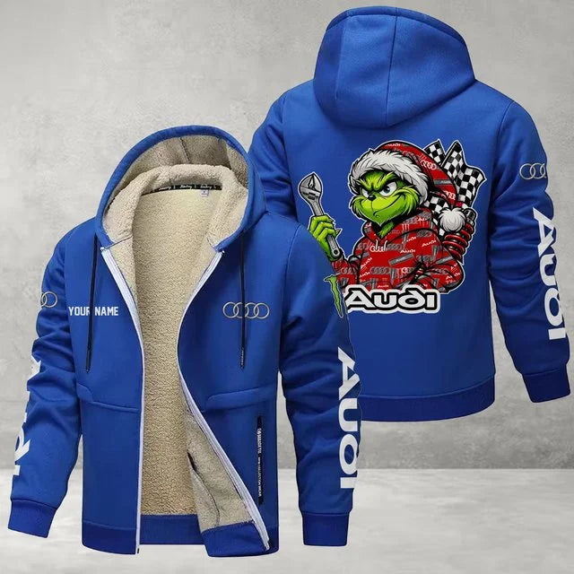 Audi Grinch Sherpa-Lined Custom Name Zipper Fleece Hoodie